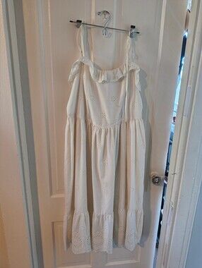 Celebrity Pink White Eyelet Maxi Dress with Ruffle Straps